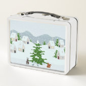 Lunch Box Village d'hiver avec neige, lapin, écureuil et pin (Dos)