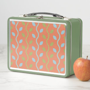 Lunch Box Vins bleus et verts rétro sur motif floral orange