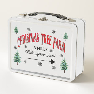 Lunch Box Vintage Noël Arbre Ferme Tin Lunette Box