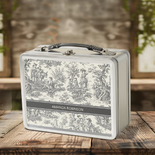 Lunch Box Vintage noir et blanc toile de jouy imprimé