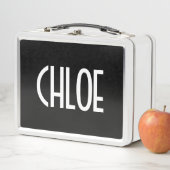 Lunch Box Votre nom, texte blanc gras | Noir (En situation)