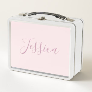 Lunch Box Votre texte Élégant Script & Soft Blush Rose