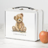 Lunch Box Watercolor Teddy Bear Neutral Kid's Name (En situation)