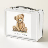 Lunch Box Watercolor Teddy Bear Neutral Kid's Name (Dos)