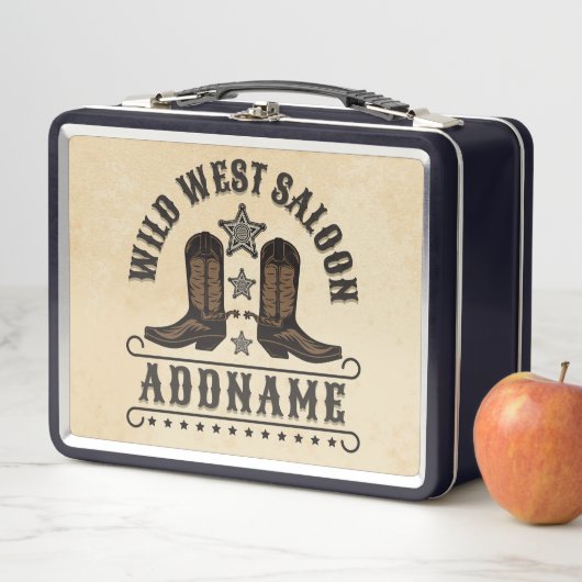 Lunch Box Western Cowboy Boots AJOUTER LE NOM Sheriff Spurs (En situation)