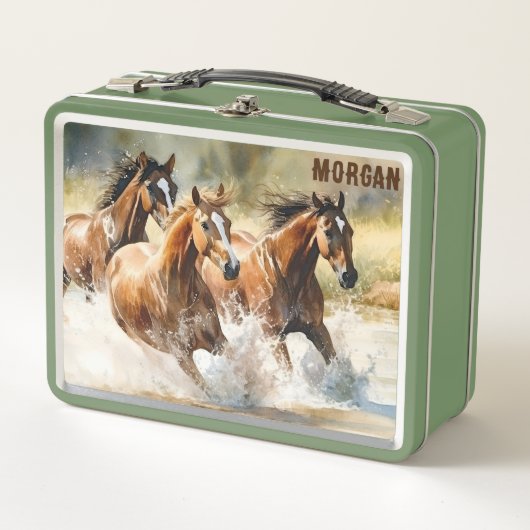 Lunch Box Western Running Horses Custom School (Devant)