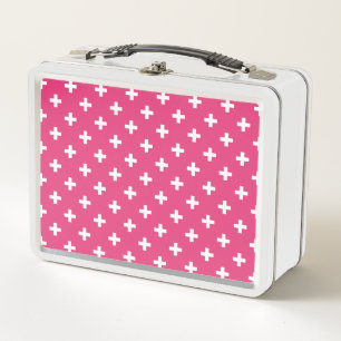 Lunch Box White polka crosses on fuchsia