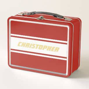 Lunch Box White Racing Stripes Or Monogramme Enfants Garçons