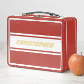 Lunch Box White Racing Stripes Or Monogramme Enfants Garçons (En situation)