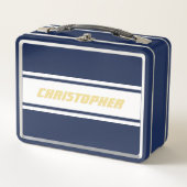 Lunch Box White Racing Stripes Or Monogramme Enfants Garçons (Devant)