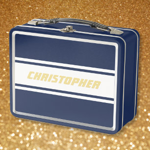 Lunch Box White Racing Stripes Or Monogramme Enfants Garçons