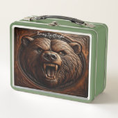 Lunch Box Wilderness embouteillé : Grizzly rugissant en cuir (Devant)