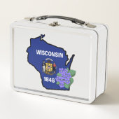 Lunch Box Wisconsin Drapeau et Fleur Bleu Violet Nom personn (Devant)