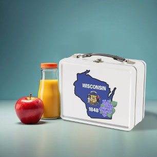 Lunch Box Wisconsin Drapeau et Fleur Bleu Violet Nom personn