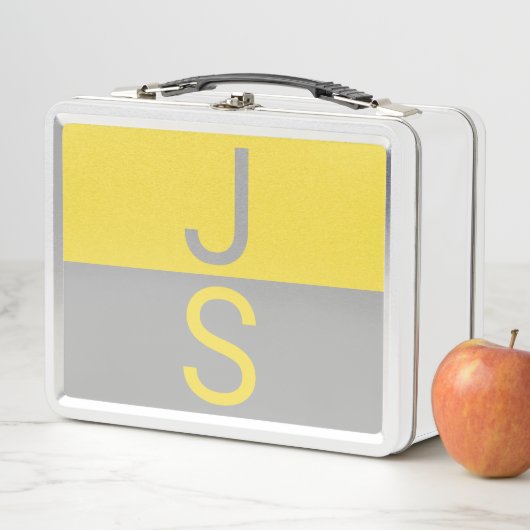 Lunch Box Yellow & Grey Modern Initials monogram (En situation)