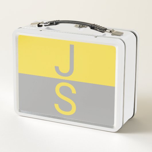 Lunch Box Yellow & Grey Modern Initials monogram (Dos)