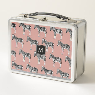 Lunch Box Zebra Exotic Animal Motif Blush Pink Monogramme