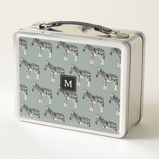 Lunch Box Zebra Exotic Animal Motif Sage Green Monogramme (Dos)