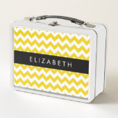 Lunch Box Zigzag Jaune, Chevron Jaune, Votre Nom (Devant)