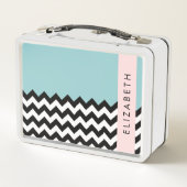 Lunch Box Zigzag noir et blanc, Chevron, Bleu, Votre nom (Dos)