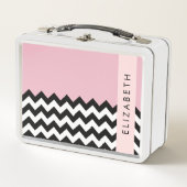 Lunch Box Zigzag noir et blanc, Chevron, rose, Votre nom (Devant)