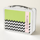 Lunch Box Zigzag noir et blanc, Chevron, Vert, Votre nom (Dos)