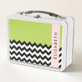 Lunch Box Zigzag noir et blanc, Chevron, Vert, Votre nom (Devant)