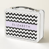 Lunch Box Zigzag noir et blanc, Motif Chevron, Votre nom (Dos)