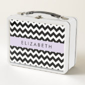 Lunch Box Zigzag noir et blanc, Motif Chevron, Votre nom (Devant)