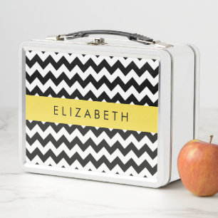 Lunch Box Zigzag noir et blanc, Motif Chevron, Votre nom