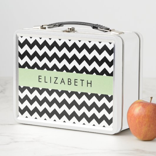 Lunch Box Zigzag noir et blanc, Motif Chevron, Votre nom (En situation)