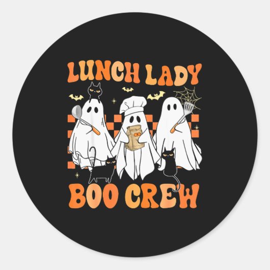 Lunch Lady Boo Crew Ghost Chef Funny Cafeteria Wor Ronde Sticker (Voorkant)