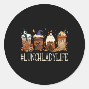 Lunch Lady Horror Coffee Spooky Halloween Pumpkin Ronde Sticker