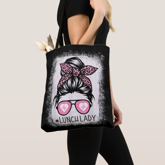 Lunch Lady Life Bleaching Shirten Pink Leopard Mes Draagtas (Dichtbij)