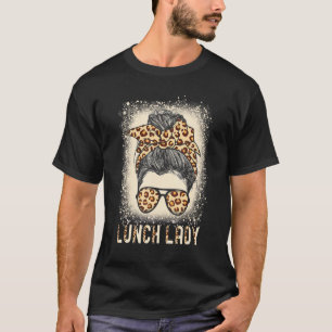 Lunch Lady met Leopard Cheetah Messy Bun Print T-shirt