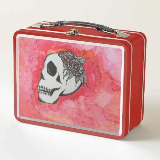 Lunchbox de style rétro avec crâne et Rose (Devant)