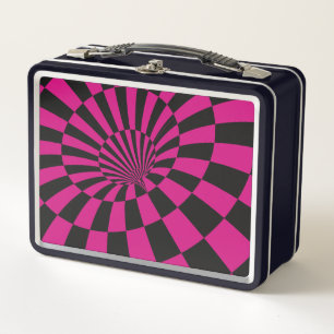 Lunchbox en métal Abstrait rose et noir À damiers