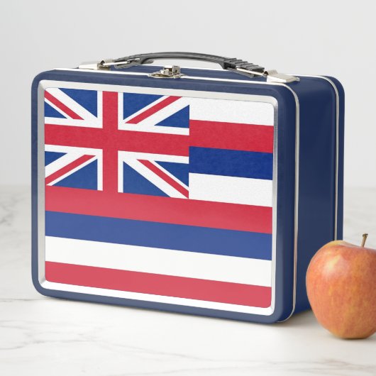 Lunchbox en métal inoxydable avec drapeau Hawaii (En situation)