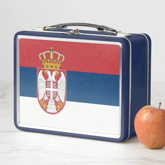 Lunchbox en métal inoxydable avec drapeau serbe (En situation)