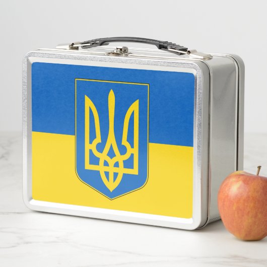 Lunchbox en métal inoxydable avec drapeau ukrainie (En situation)