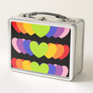 Lunchbox en métal rétro avec coeur arc-en-ciel