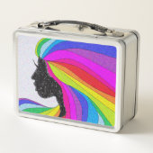 Lunchbox Rétro Avec Femme Aux Cheveux Arc En Ciel (Dos)