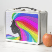 Lunchbox Rétro Avec Femme Aux Cheveux Arc En Ciel (En situation)