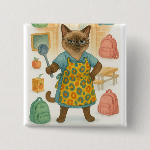 Lunchdame Levenscoach voor Kattenliefhebbers Vierkante Button 5,1 Cm