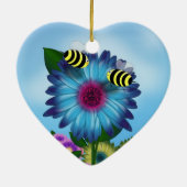 Lunchdatum bijen op Blue Flower Keramisch Ornament (Achterkant)