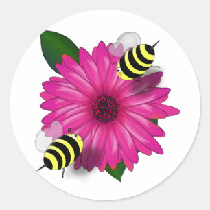 Lunchdatum bijen op Pink Flower Ronde Sticker