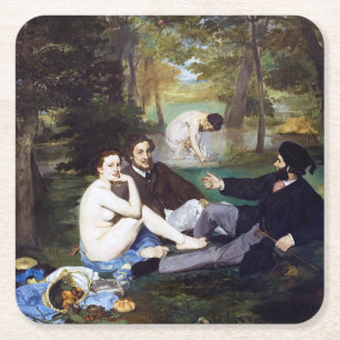 Luncheon aan de Grass, Manet Vierkante Kartonnen Onderzetter