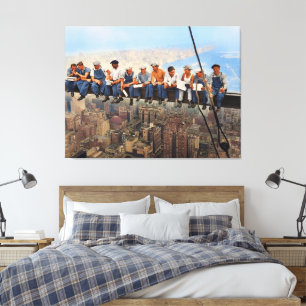 Lunchtijd op een wolkenkrabber gerestaureerd 1932 canvas afdruk