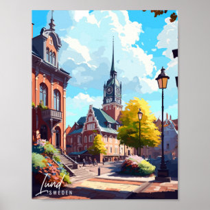 Lund Zweden vintage reisillustratie Poster