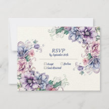 Lune bleue sur Fleur (dos) : Carte RSVP de mariage
